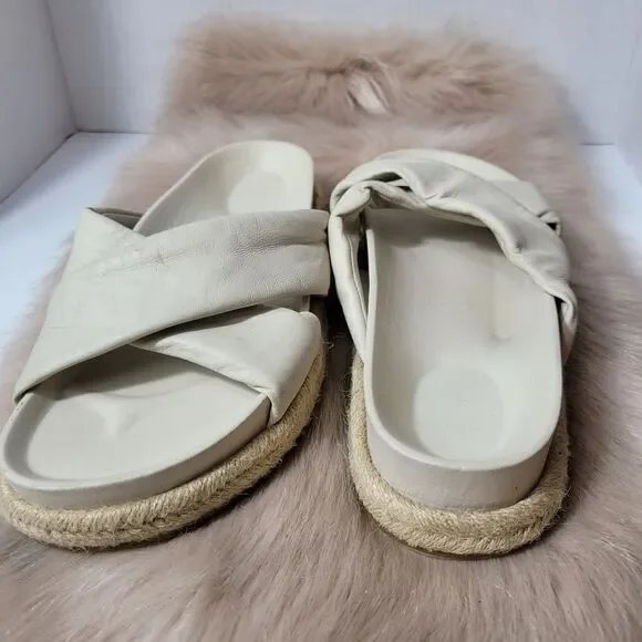 ZARA Beige Leather Slip On Cross Strap Espadrille Sandals Size 8.5 - Picture 6 of 8